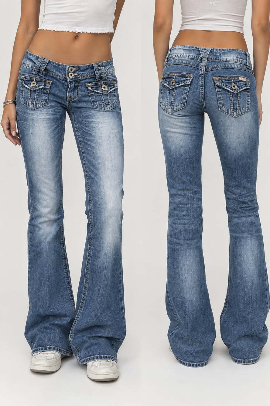 Angels Jeans Low Rise Pocket Flare Size 3 Regular Y2K